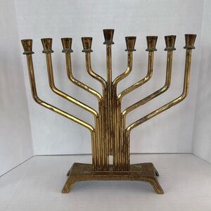 Vintage Brass Wainberg Menorah Israel Mid Century Modern Judaica Candle Holder